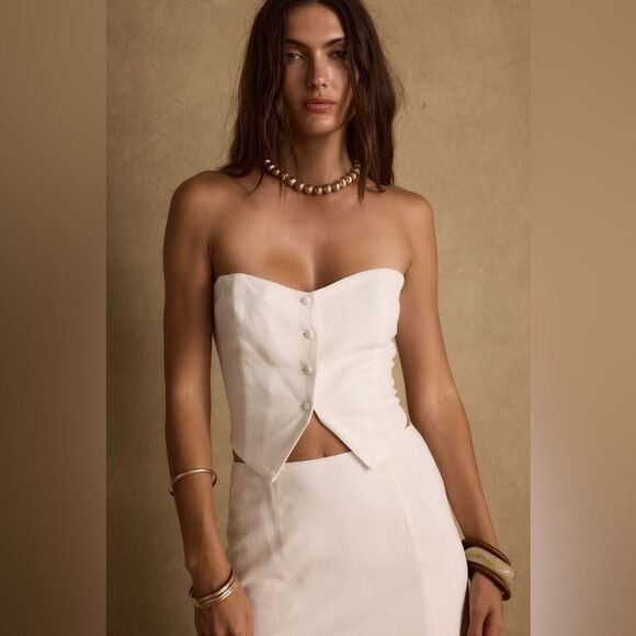 NWT 12th Tribe Diane White Strapless Linen Top - Picture 1 of 5